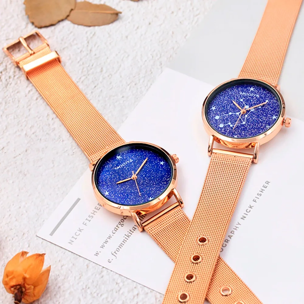 

Luxury Women Watches Fashion Elegant Magnet Buckle Vibrato Purple Ladies Wristwatch 2019 New Starry Sky Roman Numeral Gift Clock