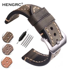 Ремешок для наручных часов ручной работы из натуральной кожи для мужчин и женщин, черный, коричневый, зеленый, серый, 22 мм, 24 мм, толстый ремешок, стальная пряжка для Panerai