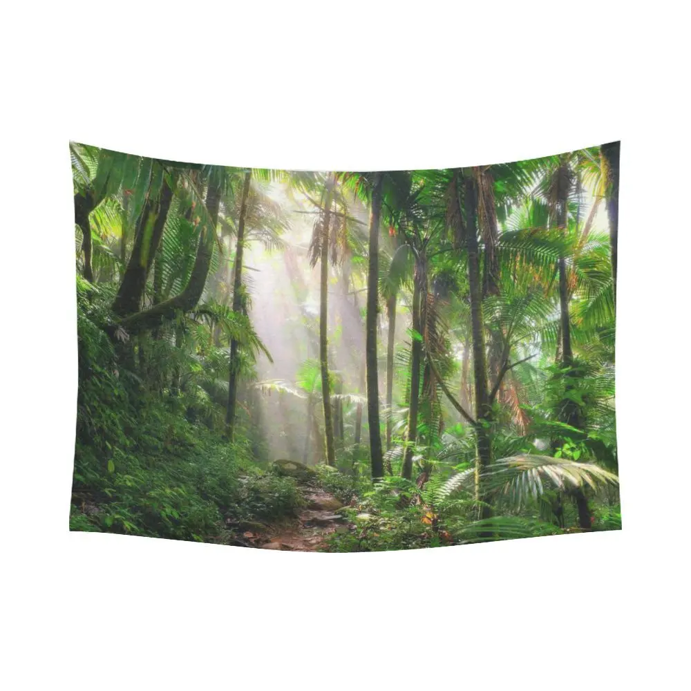 WARM TOUR Rainforest Jungle Home Decor Wall Art, Troical Jungle Forest Tree Green Tapestry Wall