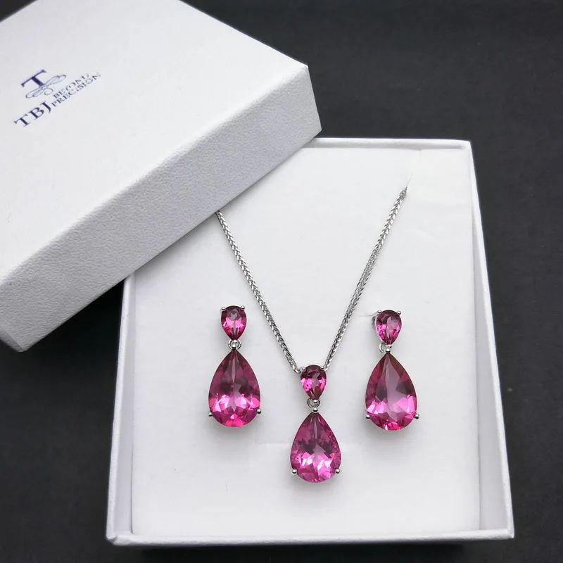 TBJ, натуральный розовый топаз, ювелирный набор, серьги и кулон, S925 серебро, Роскошные блестящие ювелирные изделия для женщин, для повседневной вечеринки, подарок для жены