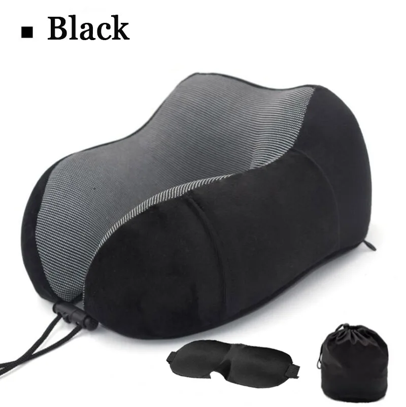Портативная дорожная подушка для шеи, мягкая, медленная, отскок, Шейная Подушка для сна, дизайн горба, u-образная, с памятью, пена для путешествий, маска и подушка - Цвет: Black pillow mask