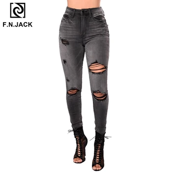 

F.N.JACK Vintage Womens Jeans Skinny Full Length Denim Casual Pencil Pants For Women