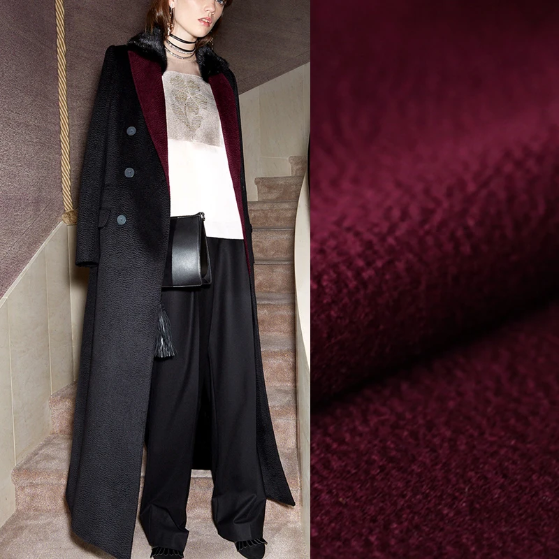 

150CM Wide 850G/M Weight Double Faced Soft Thick Wine Red Cashmere Lamb Wool Fabric for Autumn Winter Dress Overcoat Jacket E581
