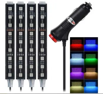 

exLED 10W 12V 4PCS Car RGB LED Strip Light Car Styling Decorative Atmosphere Lamps Car Interior Light With Remote