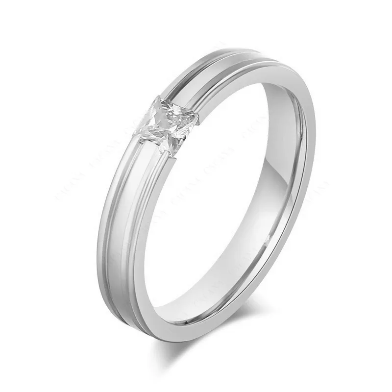 

QianBei CZ Engagement Ring For Women Fashion Stainless Steel Wedding Ring Prong Setting Female Cubic Zirconia Jewelry