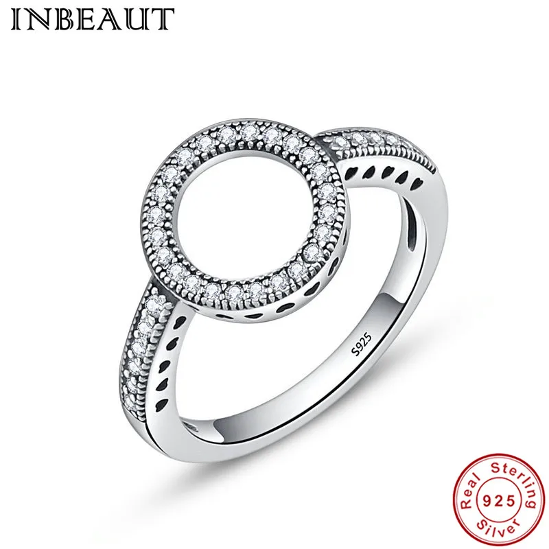 

INEBAUT Korean Fashion 925 Sterling Silver Round Cut Cubic Zirconia Stamp Ring for Teen Girls Statement Wedding Rings Trendy