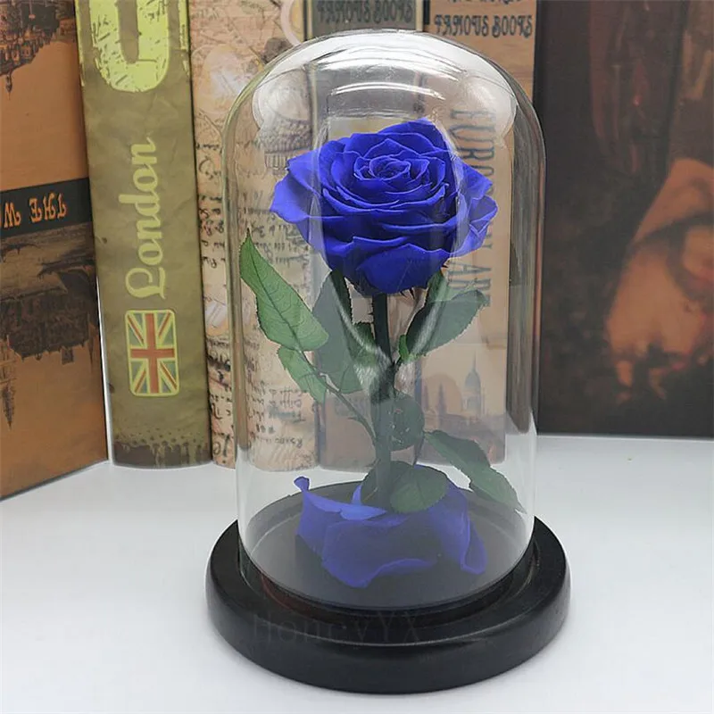 

Blue Forever Rose Flower Preserved Immortal Fresh Rose In Glass Vase Cloche Wedding Decorations Unique Gifts