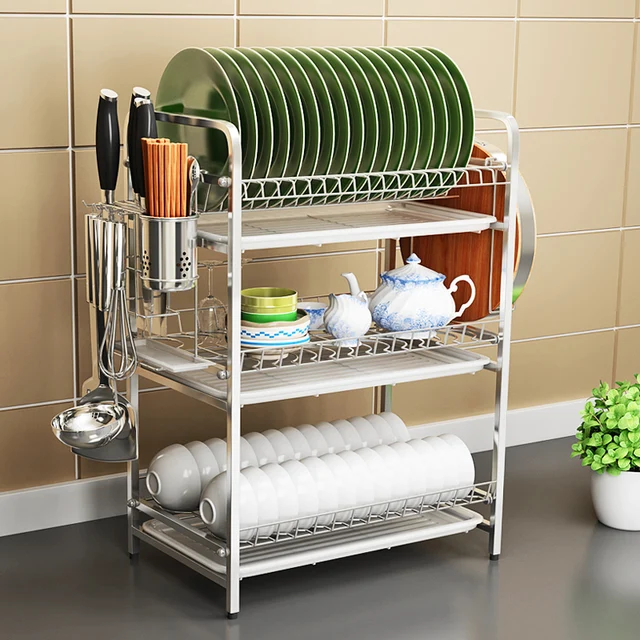 Three layer Stainless Steel Dish Rack Drain Rack Kitchen Dish Rack To