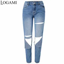 LOGAMI новые Узкие рваные джинсы для женщин со средней талией джинсы женские s брюки