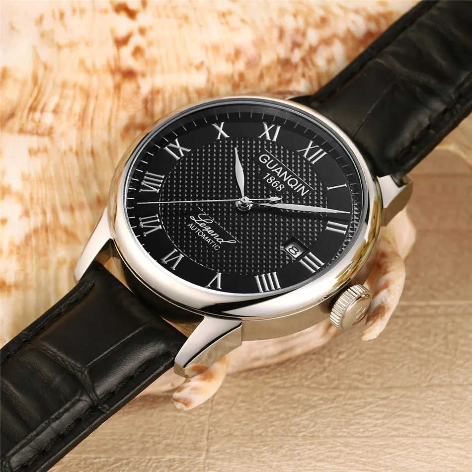 GUANQIN Mens watch Luxury Automatic Watch Men Mechanical Movement Wristwatches Waterproof Watches Top Brand White Day Display