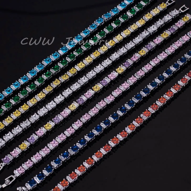 CWWZircons бренд высокое качество кубический цирконий проложили квадратный зеленый камень модные браслеты для женщин лучший друг ювелирные изделия CB146
