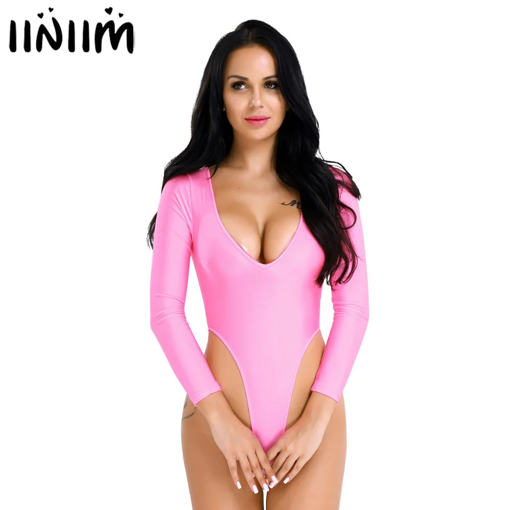 

Womens Lingerie Long Sleeve Bodystocking Open Croch Sexy High Cut Crotchless Thong Leotard Bodysuit Femme Babydoll Jumpsuit