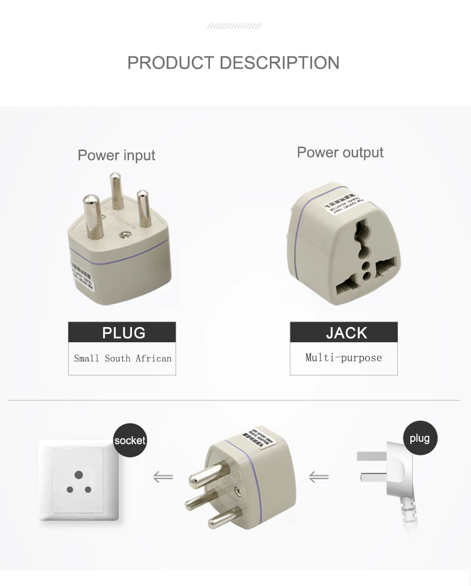 250V5A 1PC Universal UKUSEUAU to Small South African 3pin Travel Plug India South Africa Converter Adapter plug Adaptor (8)