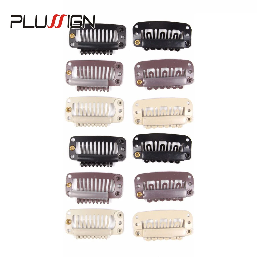 10Pcs 32Mm 9-Teeth Hair Extension Clips U Shape Metallic Snap Clips For Hair Extensions Weaves Wig Accessories Comb