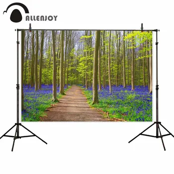 

Allenjoy backgrounds for photography studio beautiful forest path purple lavender flowers lawn springtime backdrop photocall