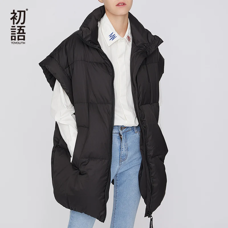 

Toyouth Women Short Winter Vest Sleeveless Casual Oversized Coats Thick Warm Vests Ladies Outwear Zipper New Coat Mujer 2019