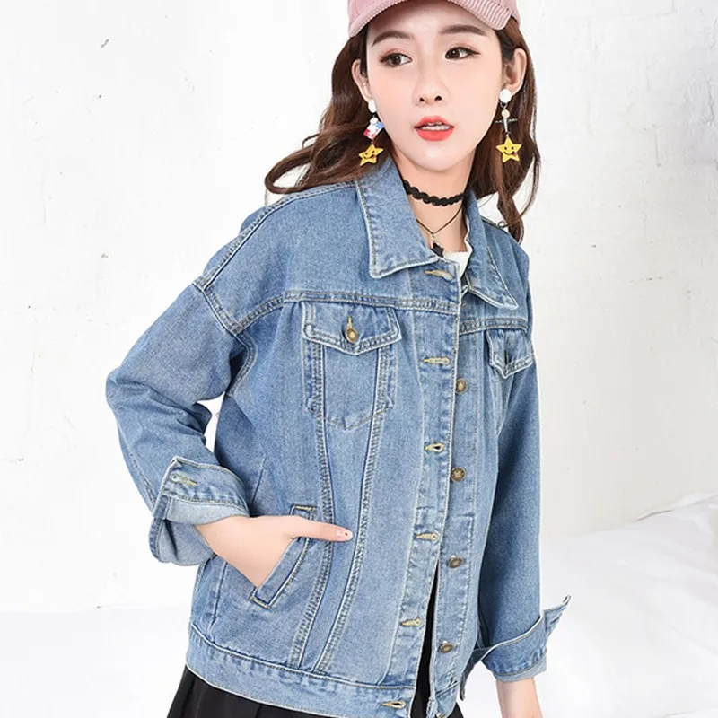 EXOTAO Jeans Jacket Women 2019 New Basic Long Sleeves Casual Denim Female Korean Oversized Loose Autumn Boyfriend Abrigo Mujer