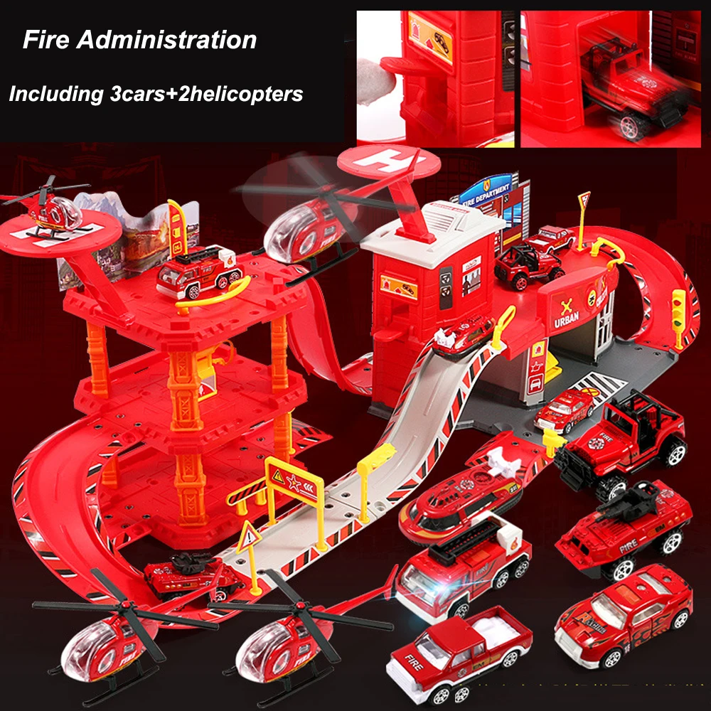 3D гоночный автомобиль трек игрушки Автостоянка сборная железная дорога Игрушечная машина Автостоянка/пожарная помощь/полицейский участок для детей