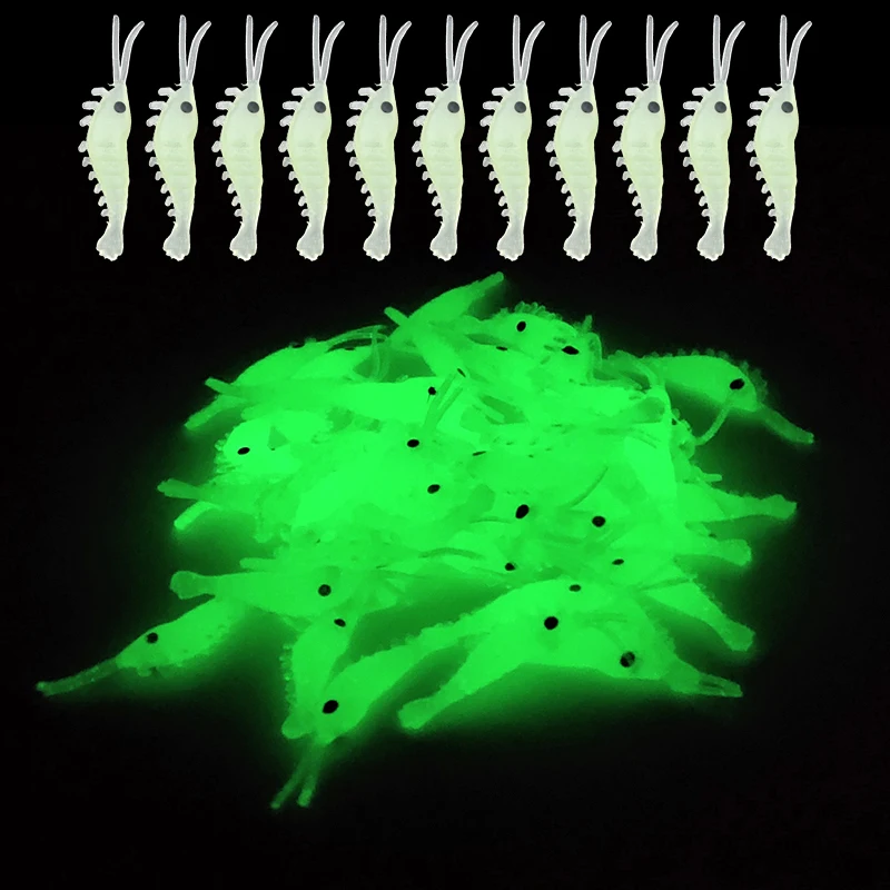 

Luminous Shrimp Fishing Lures 50pcs/lot 3.5cm Soft Silicone Green Shrimp Artificial Bait Sabiki Rig Lures Drop Shipping