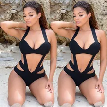 Сексуальный цельный купальник женский купальник черный полый купальный костюм бандажный Купальник Комбинезон Монокини Bather Biquni Trikini