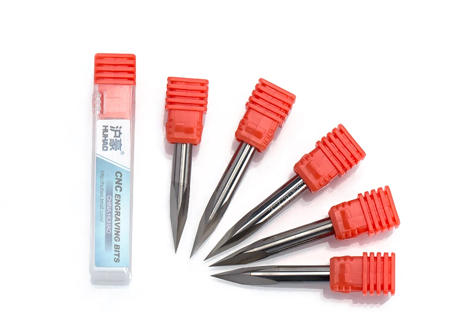 HUHAO 1pc 4mm 6mm 3 Edge Carbide Pypamid bits 2A Good QUALITY CNC Engraving Bits Router Machine 3 face Stone Carving Tools