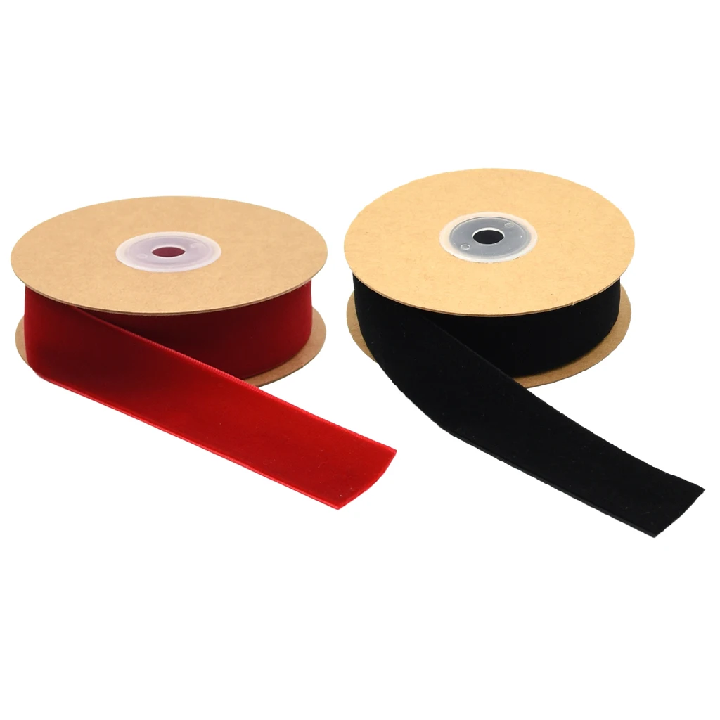 2 Rolls /pack 20yds Lace Trim Sewing Crafts Velvet Ribbons 1cm For Clothes Shoes Bags Ornaments Gift Wrapping  Black + Red