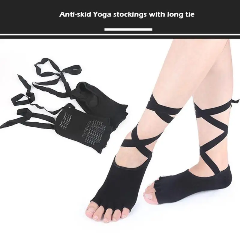 

1 Pair Women Anti Slip Bandage Sports Yoga Socks Dance Socks Professional Yoga Foot Care Tool