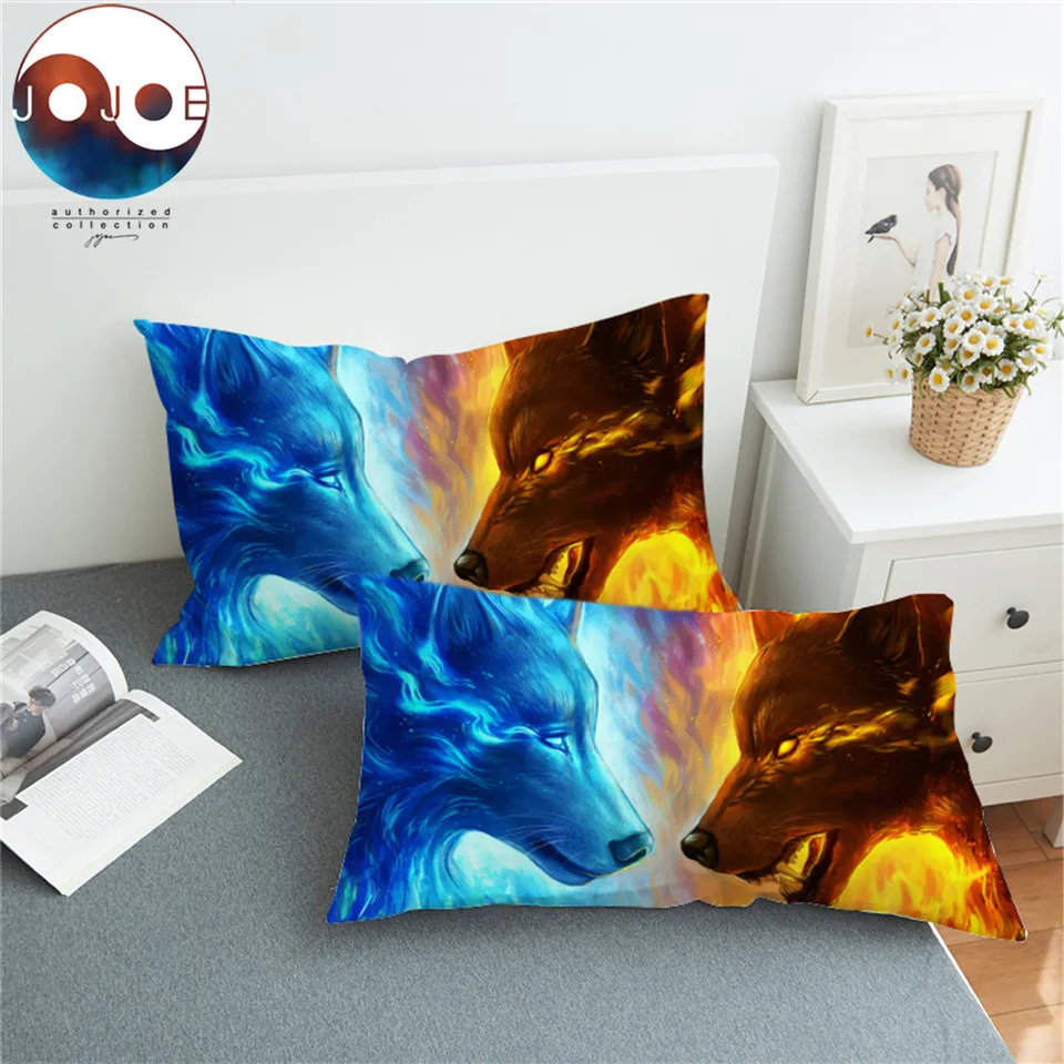Fire and Ice by JoJoesArt Pillowcase Blue and Yellow Pillow Case wolf