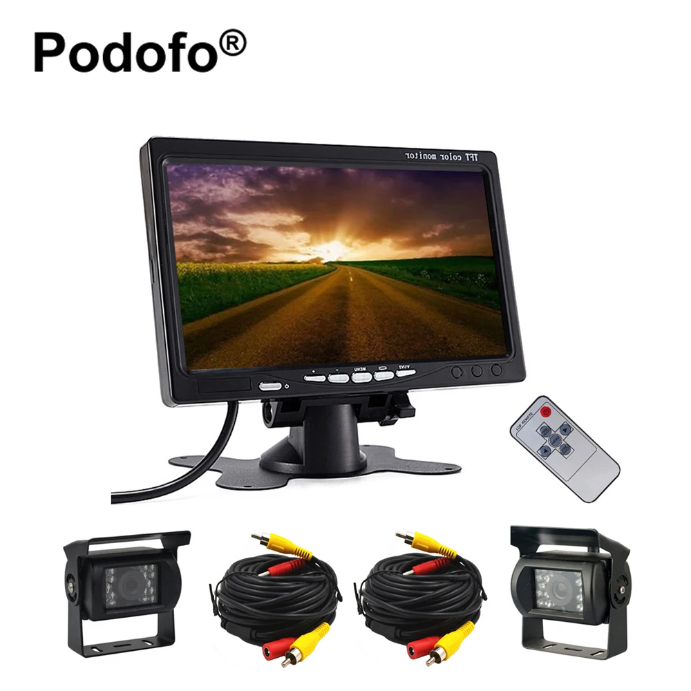 Podofo Dual Backup font b Camera b font 7 LCD Car Rear View Monitor Kit for