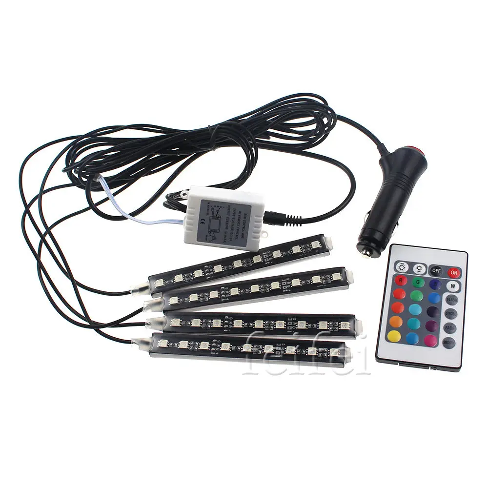 4X DC12V 9 SMD 10 Вт 4 шт. 5050 авто LED RGB подкладке Этаж Декоративные Атмосфера полосы путь