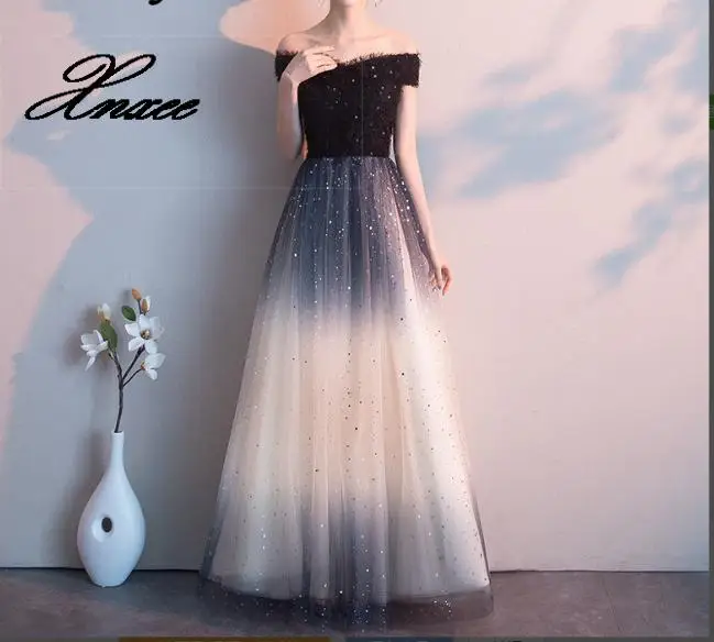 

Dress Shining dresses Boat Neck Black Floor length Formal Gown