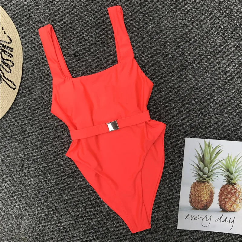 Maillot De Bain Badpak купальник женский сексуальный однотонный Цельный купальник металлический купальник с поясом Купальник для женщин - Цвет: 991red