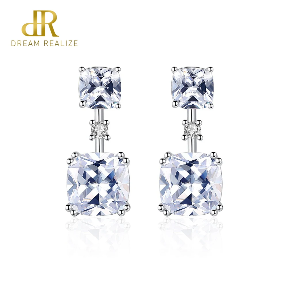 

DR High Quality VVS Clear Square Topaz Drop Earrings for Women 100% 925 Sterling Silver Shining Wedding Earring Fine Jewelry