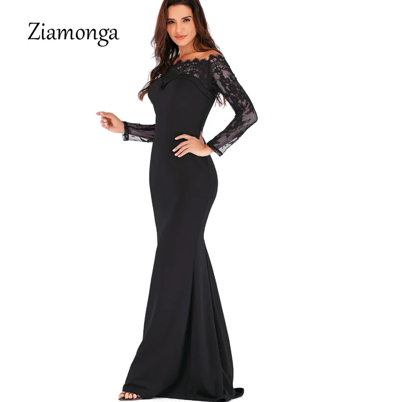 

Ziamonga Runway Style Strapless Party Maxi Dresses Bodycon Lace Vestidos Long Sleeve Floor Length Elegant Evening Club Dresses