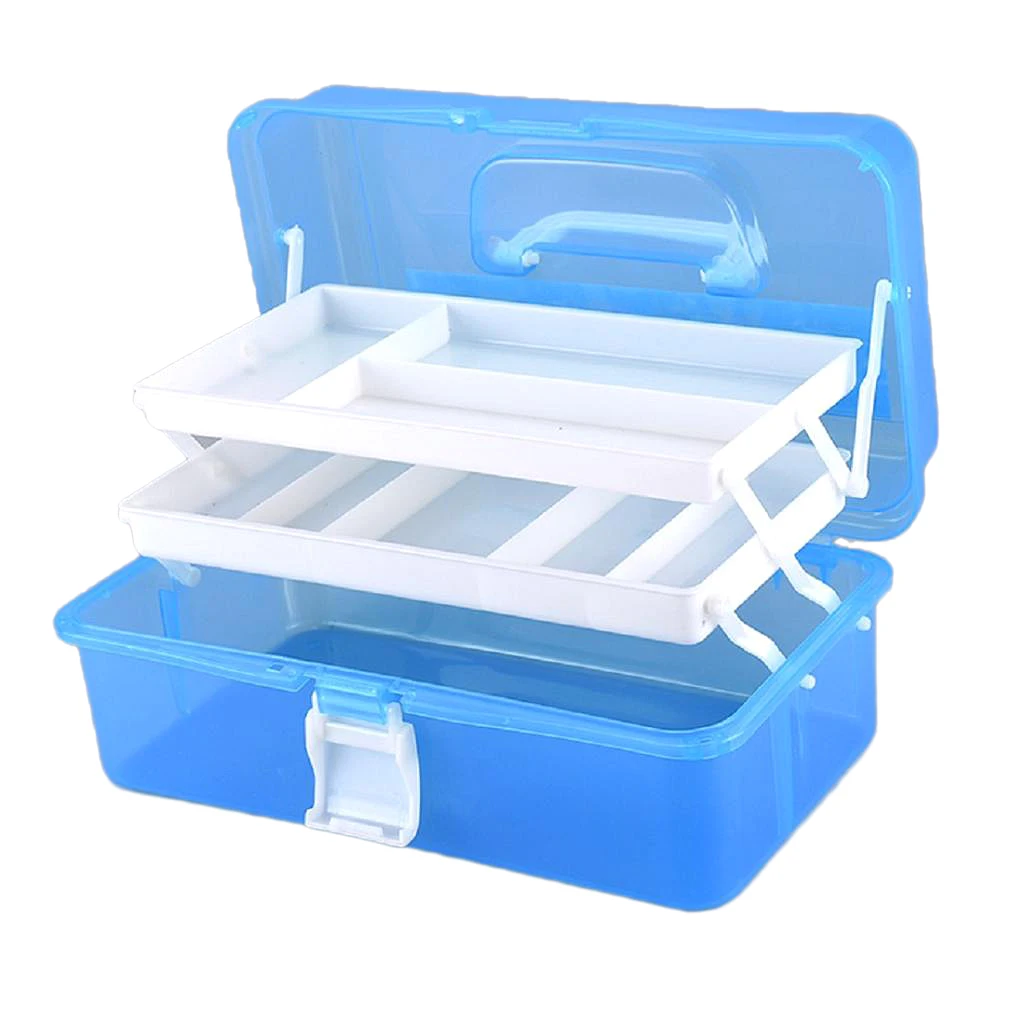 12 inch Plastic Art Supply Craft Storage Tool Box, Semi-clear with Two Trays
