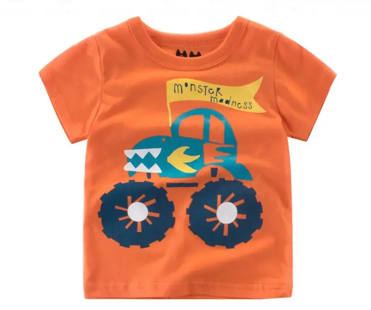 Children's Beautiful O-Neck Multi Design Print Pullover Short Sleeves T-Shirt-Orange