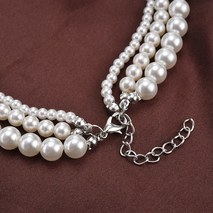 Многослойное ожерелье 3 ряда жемчужное женские белые бусы бисерные колье Femme Collares - Фото №1