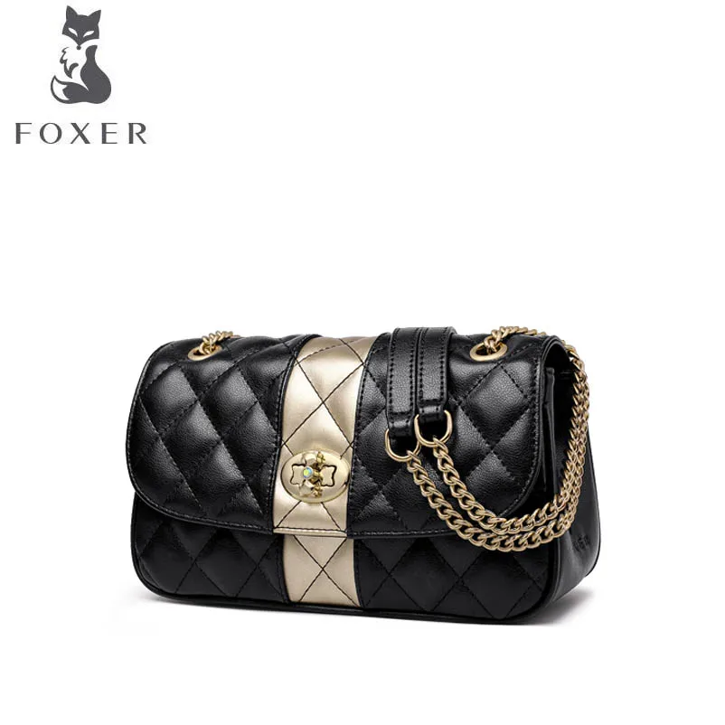 

FOXER Small fragrance small bag 2019 new wild fashion chain shoulder bag hit color Lingge Messenger bag