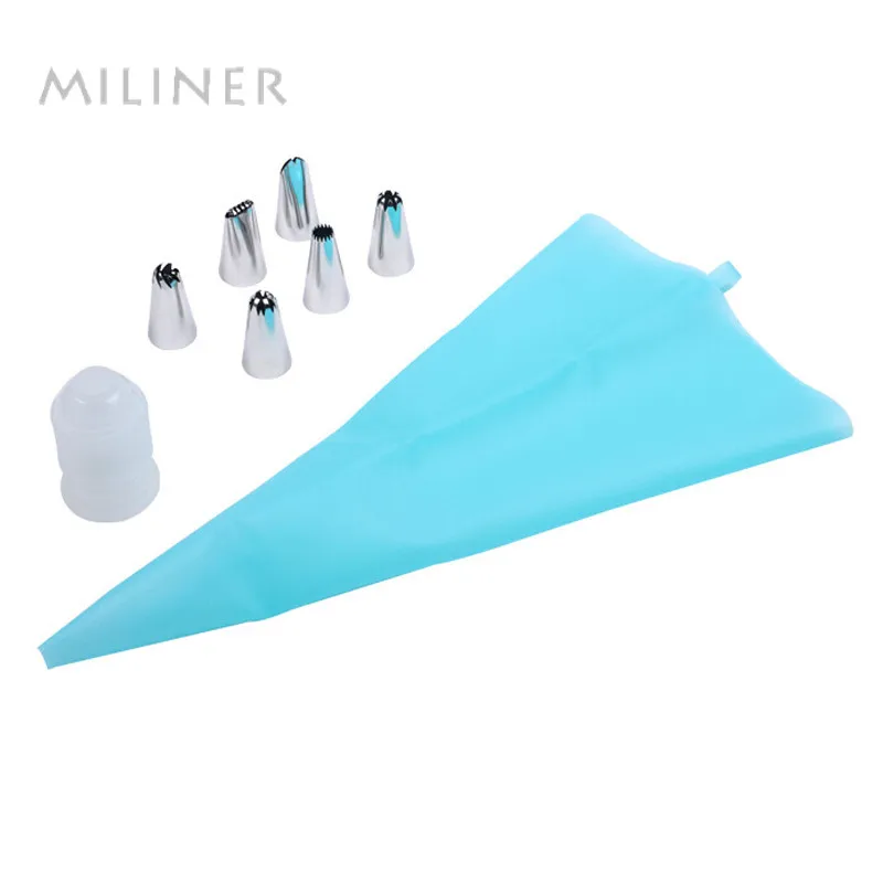 

2016 Silicone Icing Piping Cream Pastry Bag + 6xStainless Steel Nozzle Set DIY Cake Decorating Tips Set