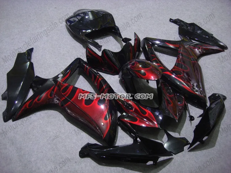 

For Suzuki GSXR 600/750 2008-2010 K8 Injection ABS Fairing - Red Flame - Black -whitout logo