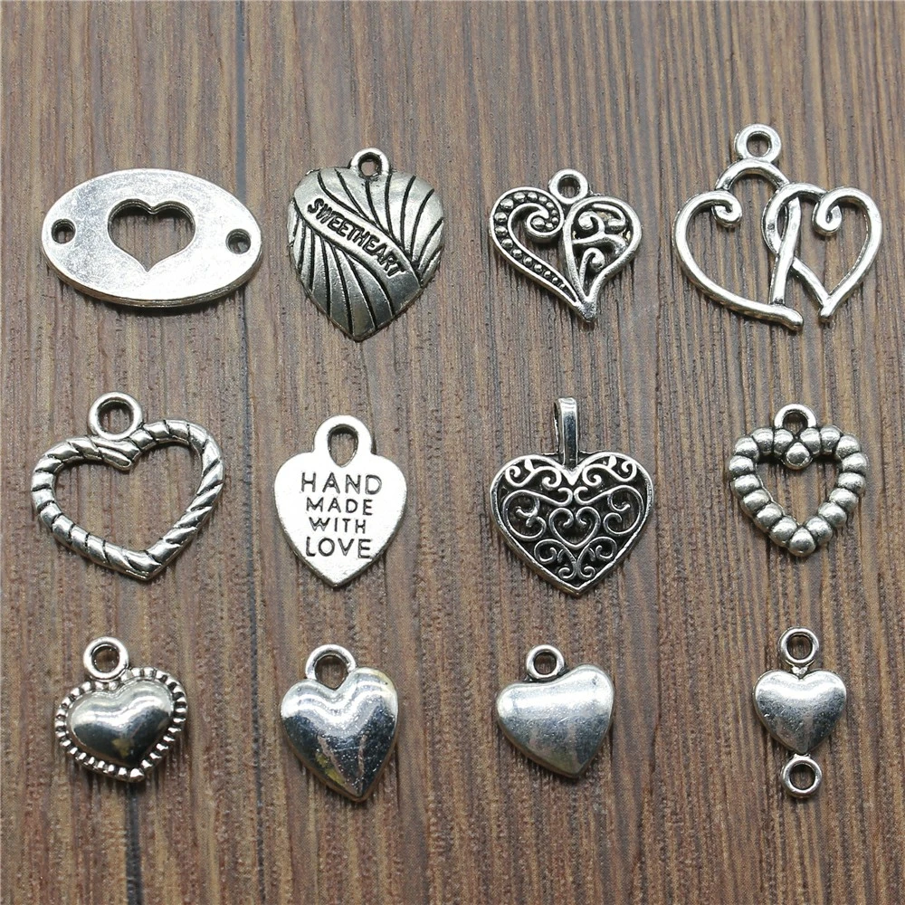 20pcs Hearts Charms Antique Silver Color Small Heart Charms Jewelry Diy