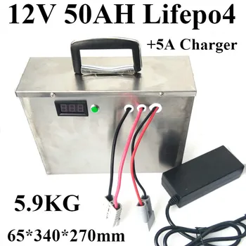 

Long life Lifepo4 12v 50AH battery for 12V 600W Xenon lamp inverter outdoor lighting Fishing boat +5A Charger Voltage display