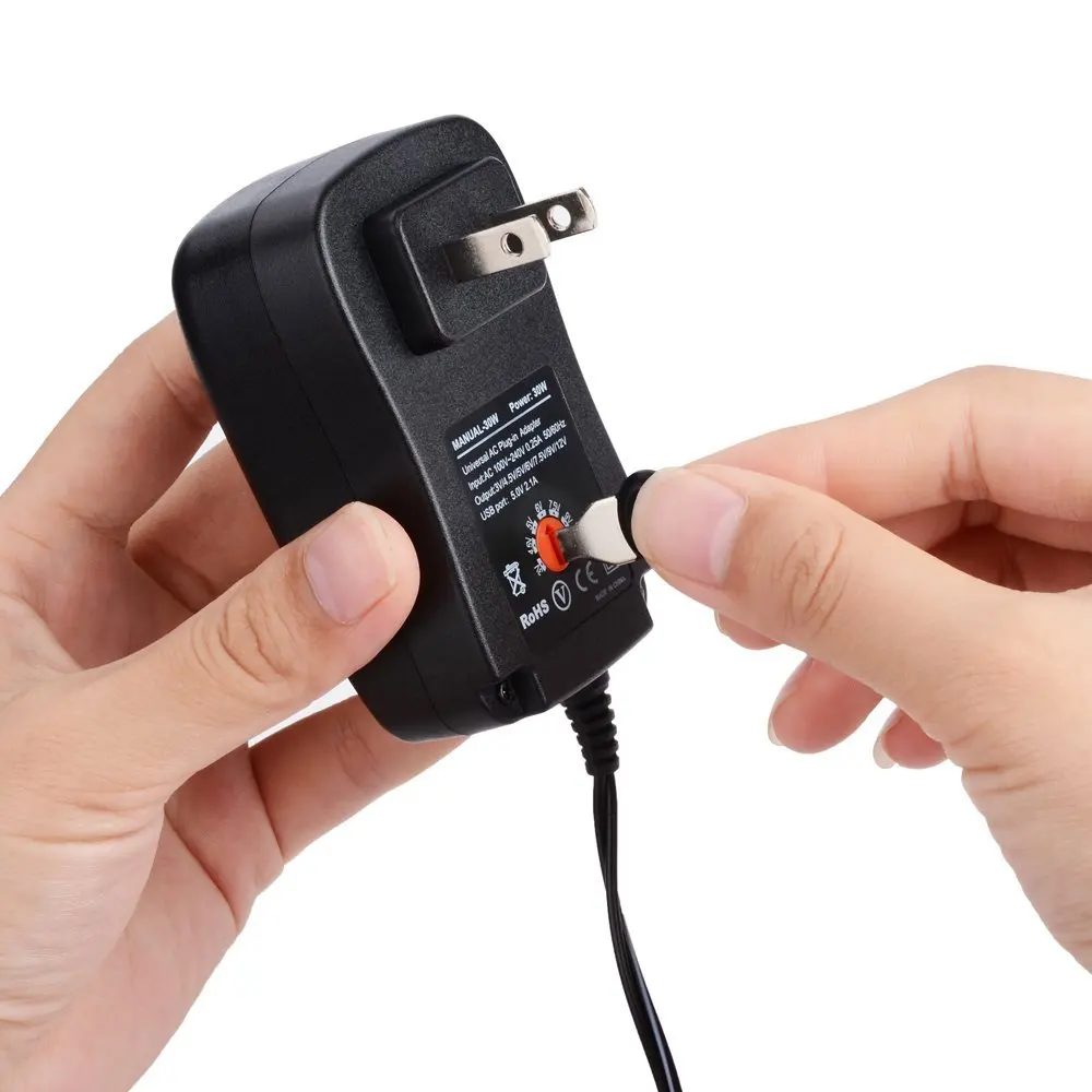 

1pcs 30W Universal AC US Plug in Power Adapter 3v 4.5v 5v 6v 7.5v 9v 12v charger with 6 pieces connection tip power supply