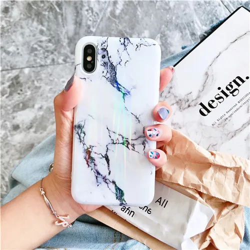 Чехол Aurora laser marble для iphone 11, 11Pro Max X, XR, XS Max, глянцевый мягкий силиконовый чехол для iphone 6, 6s, 7, 8 Plus, задняя крышка для телефона - Цвет: D