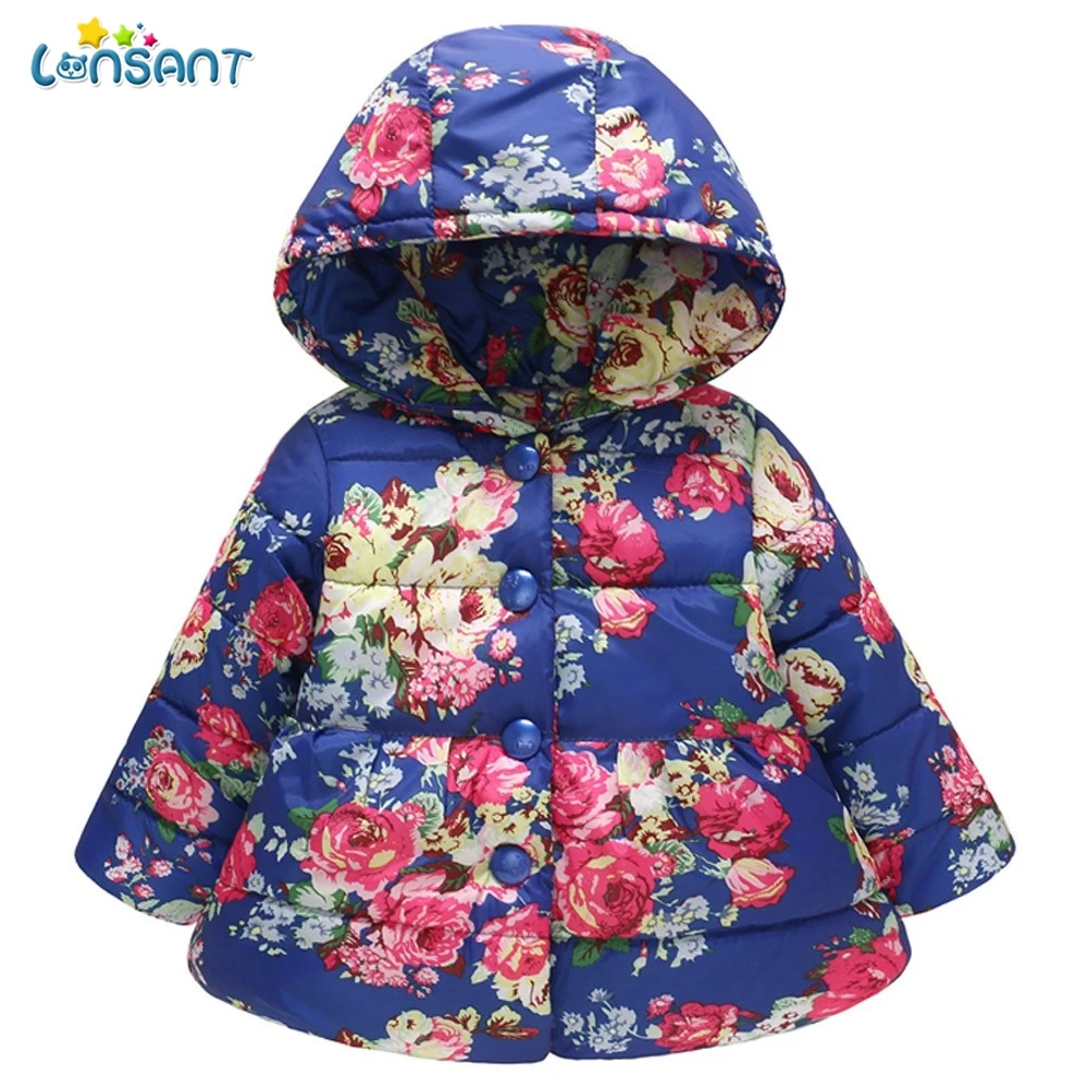 

LONSANT Baby Girls Jackets Toddler Winter Coats Girl Floral Winter Thick Warm Jacket Hooded Windproof Coat baby clothing outwear