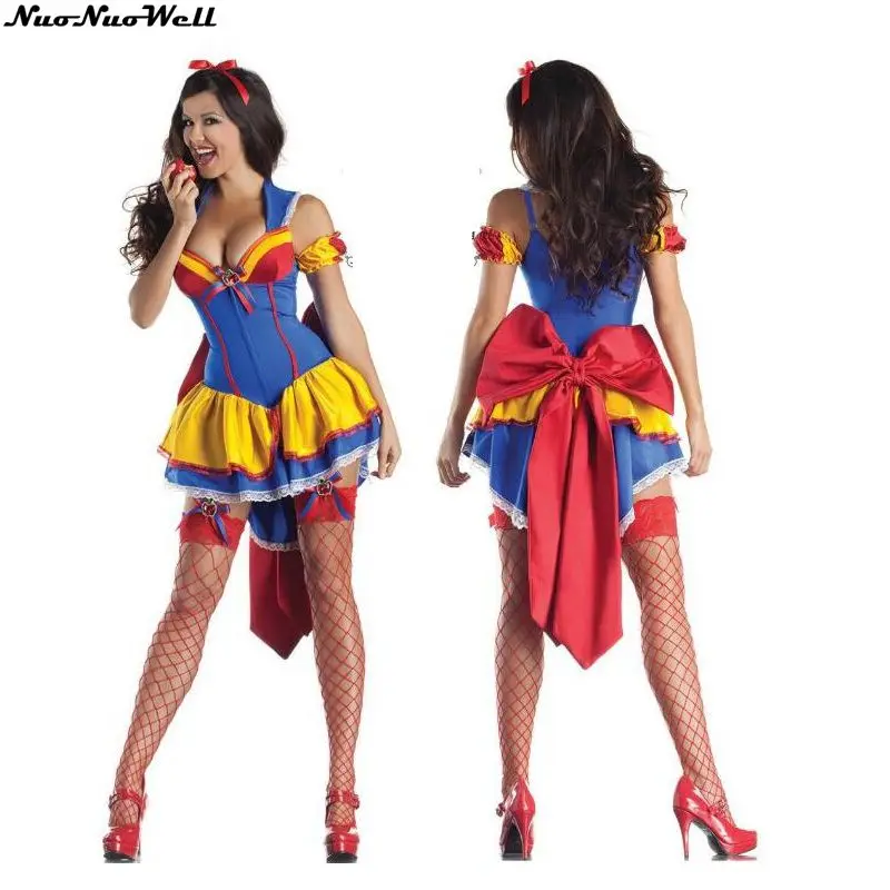 

Beautiful Snow White Costume Custom Made Adult Halloween Princess Snow White Cosplay Short Dress with a big Bowknot on the Back