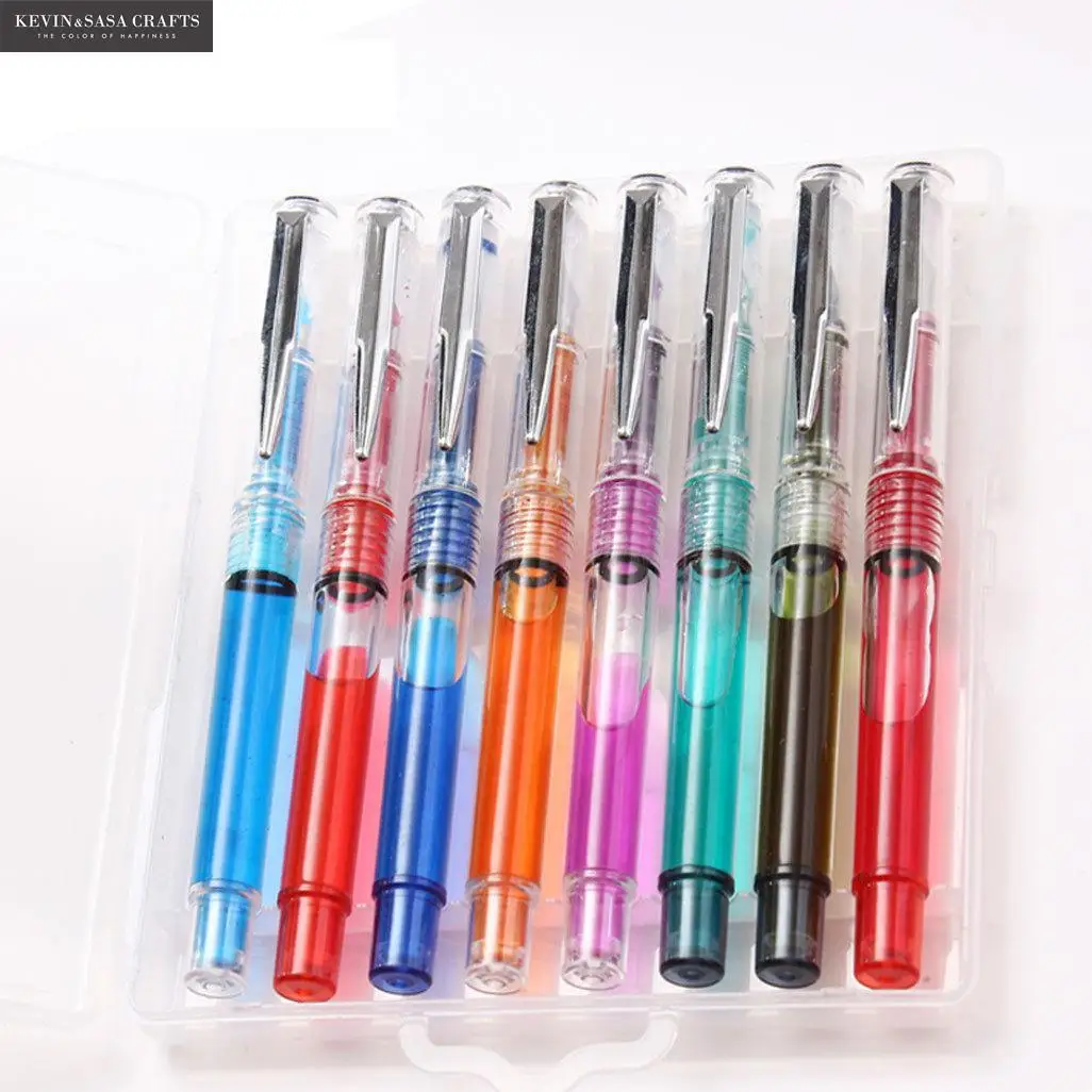Clear Fountain Pen 8 Color Ink Gift Package School Supplies 0.38mm