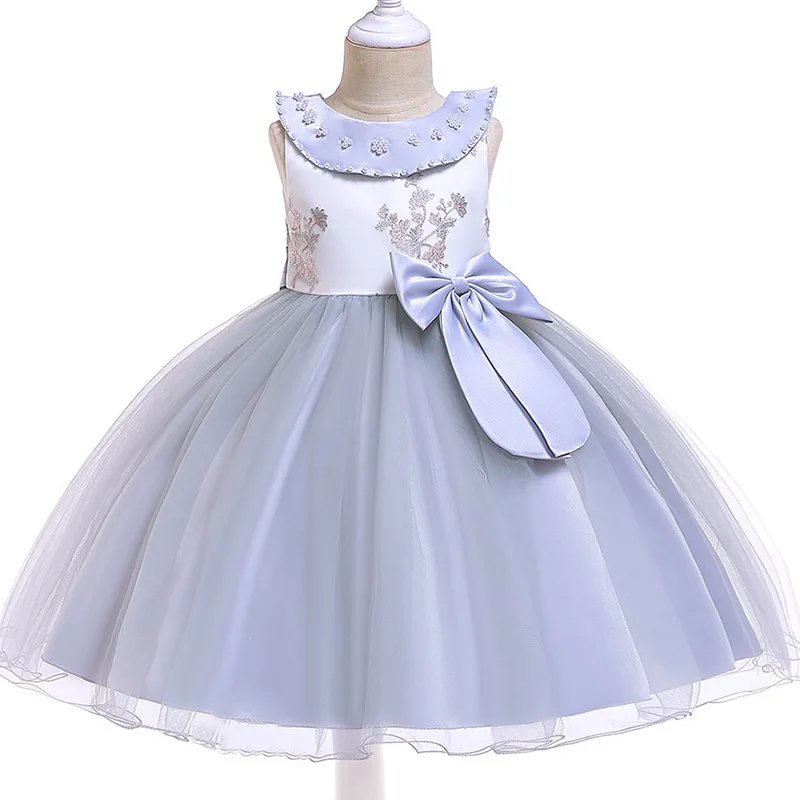 Праздничные платья принцессы с цветочным узором и бантом для девочек на свадьбу, день рождения, детская одежда для девочек Одежда для детей костюм для малышей L5079 - Цвет: gray