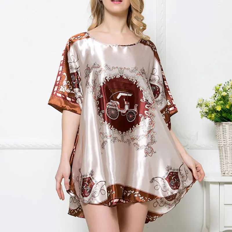 4 Color Plus Size 2017 Hot Summer Printing Roman Style Silk Sleepshirts