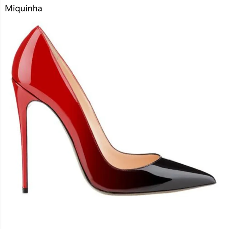 Red Black Degrade Patent Leather High Heels Pointy Toe Classic Fashion ...